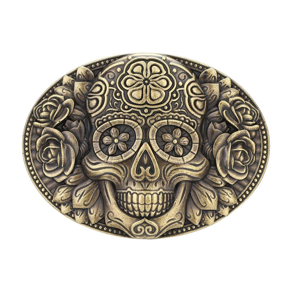 3053 Western Belt Buckle Vintage Native American Cowboy Rodeo Flower Skull